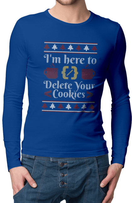 Чоловічий лонгслів з принтом "Я тут щоб з'їсти твої кукі". 404, ай ті, айтішник, бінарний, код, програміст, розробник, хакер. 2070702