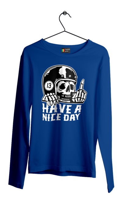 Men`s longsleeve with prints Have a nice day. Fak, have a, nice day, scull, thirteen, with a skull. 2070702