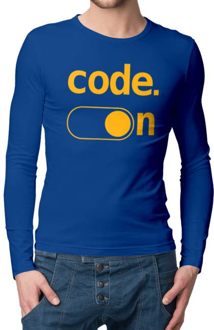 Чоловічий лонгслів з принтом "Код увімкнено". Айті, айтішник, для айтішника, для програміста, код увімкнено, подарунок айтішнику, подарунок програмісту, програміст, розробник. 2070702