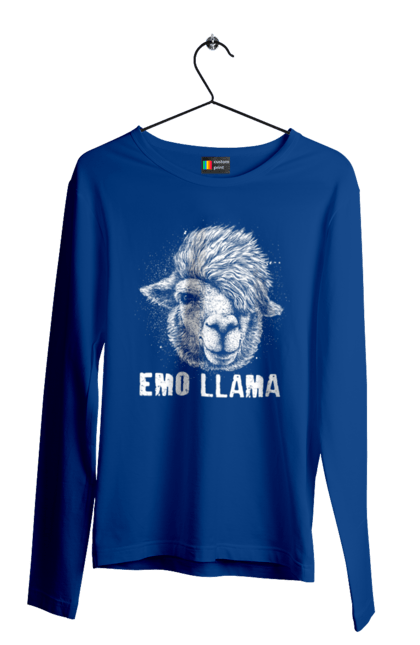 Чоловічій лонгслів з принтом "Емо Лама". Alpaca, animals, distressed, emo, funny, llama, vintage, емо, лама. 2070702