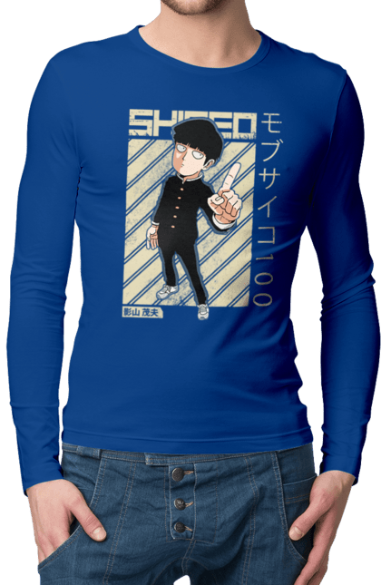 Мужской лонгслив с принтом Моб Психо 100. Anime, manga, mob psycho 100, shigeo kageyama, аниме, манга, моб, моб психо 100, сигэо кагэяма. 2070702