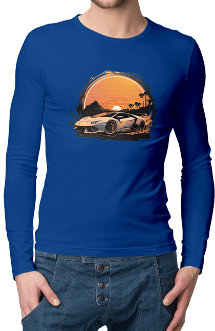 Men`s longsleeve with prints Lamborghini at sunset. Car, cars, lamba, lamborghini, lamborghini at sunset. 2070702