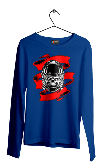 Чоловічий лонгслів з принтом "Череп в мотошоломі". Мото, стрічка, череп, шолом. 2070702