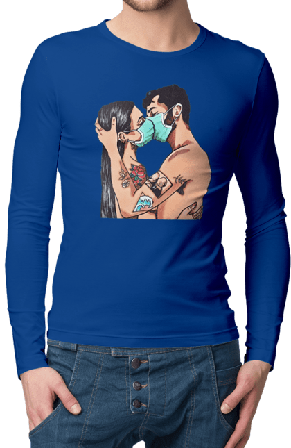 Men`s longsleeve with prints Coronavirus Love. Coronavirus, kiss, love, mask, quarantine. 2070702