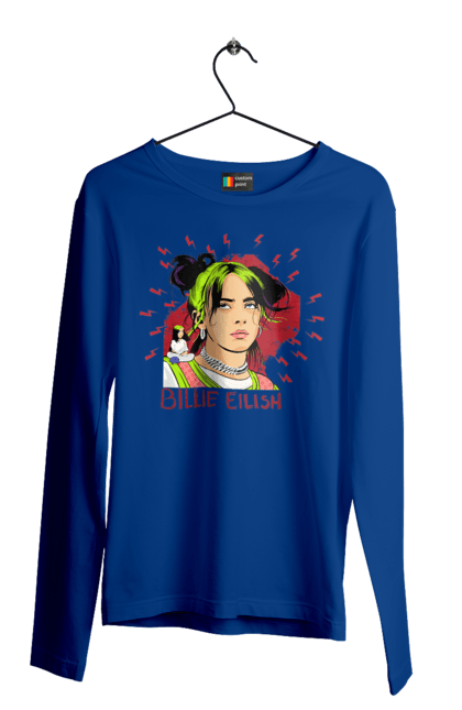 Чоловічий лонгслів з принтом "Біллі Айліш". Біллі айліш, логотип біллі айліш, принт біллі айліш, співачка біллі айліш. 2070702
