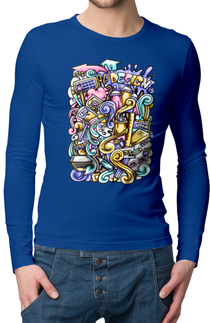 Чоловічий лонгслів з принтом "Школа навчання". Зошит, калькулятор, канцелярія, навчання, олівець, ручка, школа. 2070702