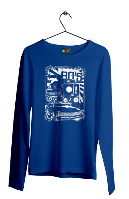 Men`s longsleeve with prints 80 E, Machine And Music. 80, 80s, machine, music. 2070702