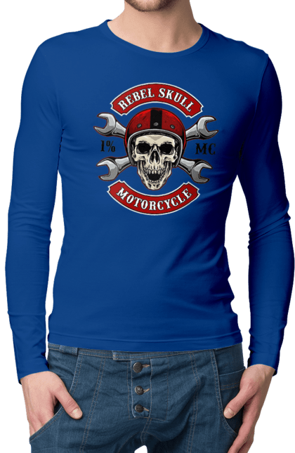 Чоловічий лонгслів з принтом "череп мотолюбитель". Любитель, мотоцикл, череп, шолом. 2070702