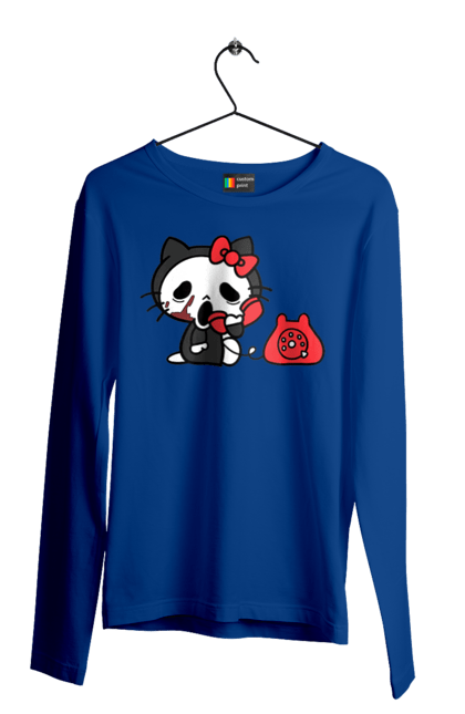 Мужской лонгслив с принтом Хелло Китти Хэллоуин. Halloween, hello kitty, бренд, кот, котенок, персонаж, хелло китти, хэллоуин. 2070702