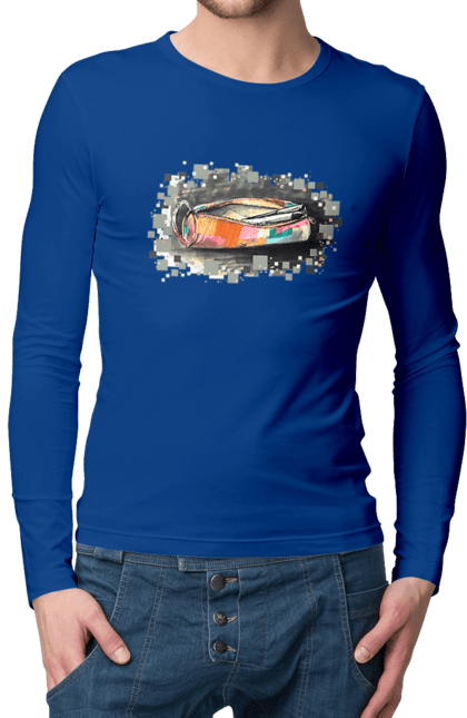 Men`s longsleeve with prints Pencil case Author's drawing. Exclusive, free hand, pen, pencil, pencil case, picture, school, stationery. 2070702