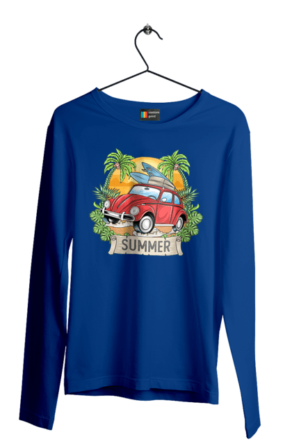 Men`s longsleeve with prints Summer, Car And Palm Trees. Palm trees, relaxation, summer. 2070702