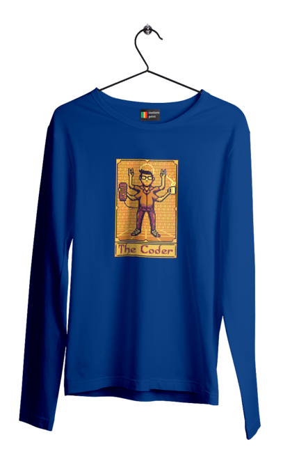 Чоловічий лонгслів з принтом "Карта таро  кодер". Ай ті, айтішник, карта таро, код, програміст, хакер. 2070702
