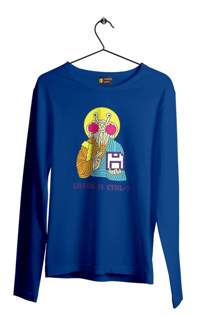 Мужской лонгслив с принтом Спаси и ctrl+s. It, кек, лол, мем, прикол, программист, радость, ржака, смех, спаси и ctrl+s, юмор. 2070702