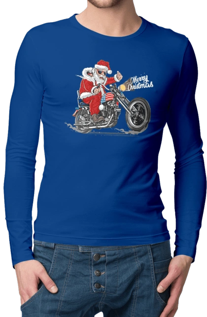 Санта в окулярах на мотоциклі