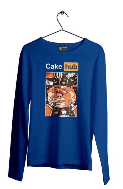 Мужской лонгслив с принтом Торт Хаб. Брутальная, кейк хаб, крутая, порн хаб, порно хаб, прикол, юмор. 2070702