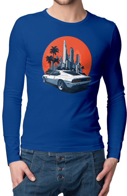 Men`s longsleeve with prints Car. Race, speed, sport car, sunset. 2070702