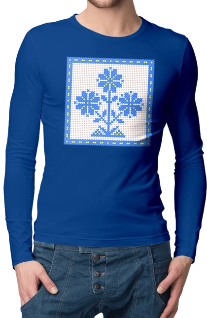 Yellow blue embroidery flowers