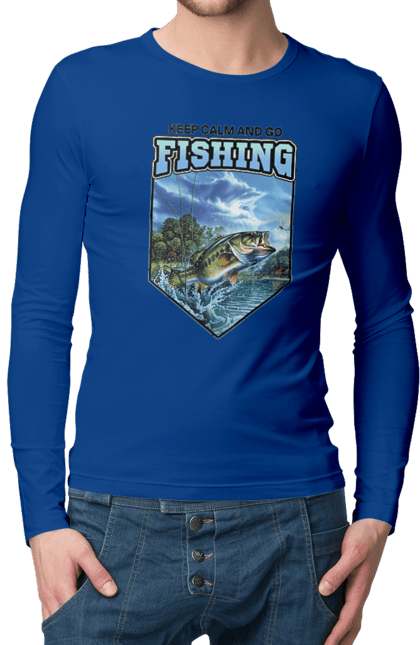 Чоловічий лонгслів з принтом "Keep Calm and Go Fishing". Відпочинок на природі, для рибалок, для чоловіків, мисливці та риболови, природа, рибалка, риболовля, спінінг, хоббі. 2070702