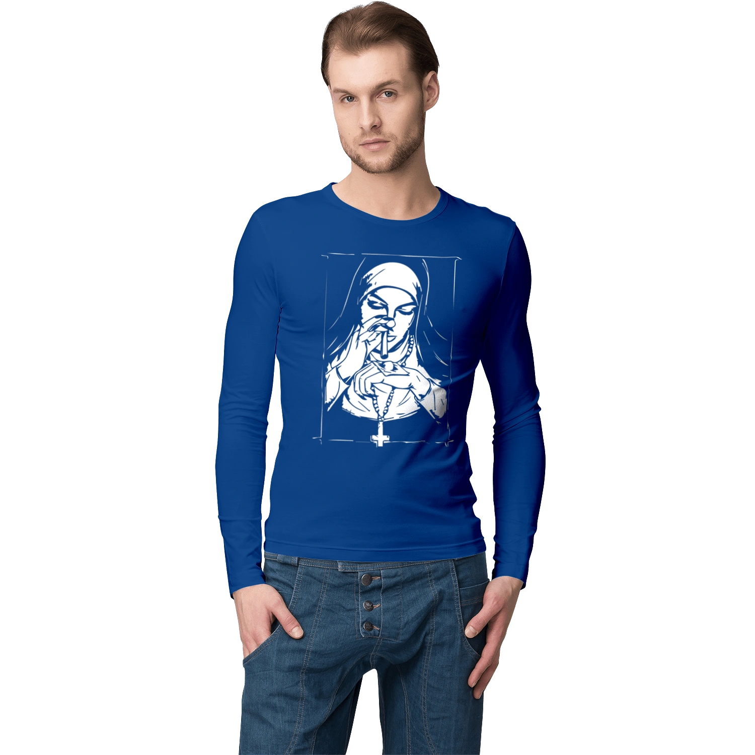 The nun sniffs the powder