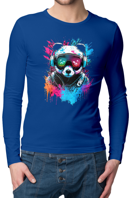 Чоловічий лонгслів з принтом "Панда в VR шолом". Віртуальна реальність, гік, панда, персонаж, шолом. 2070702