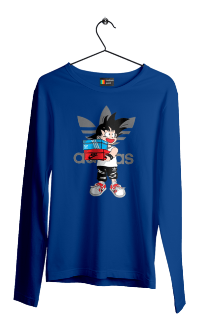 Мужской лонгслив с принтом Adidas Сон Гоку. Adidas, anime, dragon ball, son goku, адидас, аниме, гоку, жемчуг дракона, манга, сон гоку. 2070702