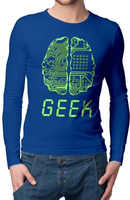 Чоловічий лонгслів з принтом "Гик Мозок Неоновий". Айті, айтішник, гик, друкована плата, зелений, знання, інженер, кібер, кібернетика, кіборг, код, комп, комп’ютерник, кристал, мікросхема, мозок, неон, неоновий, програміст, професіонал, професія, розробник, розум, світиться, світло, чіп. 2070702