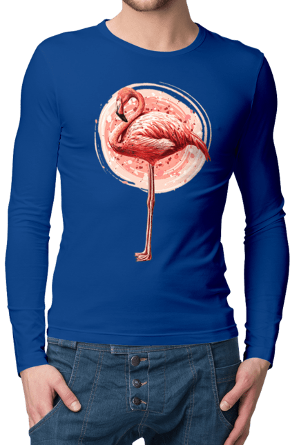 Чоловічий лонгслів з принтом "Фламінго Арт". Рожеве фламінго, тварина, фламінго. 2070702