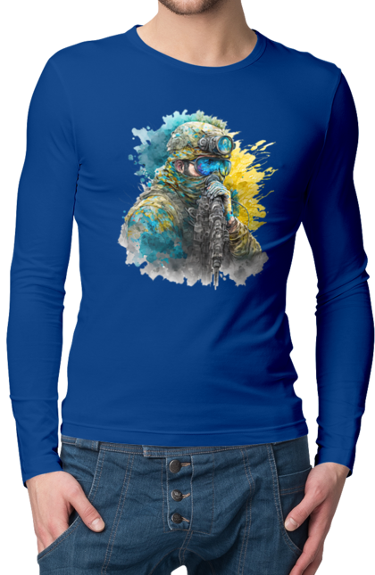 Чоловічий лонгслів з принтом "Снайпер ЗСУ". Армія, зсу, прапор україни, символи україни, снайпер, солдат, україна. 2070702