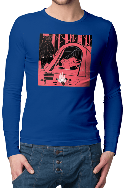 Чоловічий лонгслів з принтом "69 В Палатці". 69, ведмідь, ліс, палатка, секс. 2070702