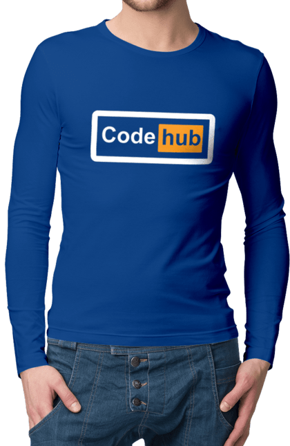 Чоловічий лонгслів з принтом "Код хаб". Айті, айтішник, для айтішника, для програміста, код хаб, подарунок айтішнику, подарунок програмісту, програміст, розробник. 2070702