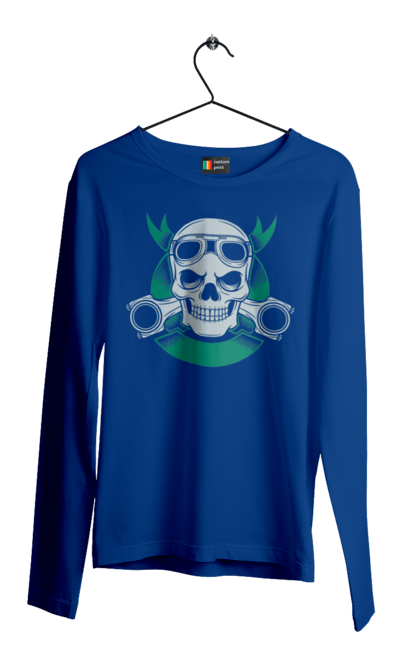 Чоловічий лонгслів з принтом "череп мотолюбитель". Байк, мото, окуляри, череп. 2070702