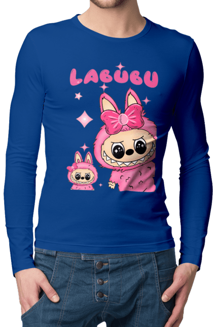 Чоловічий лонгслів з принтом "Лабубу". Іграшка лабубу, лабубу, лабубу кока кола, мерч лабубу, мила, рожева лабубу, смішна лабубу. 2070702