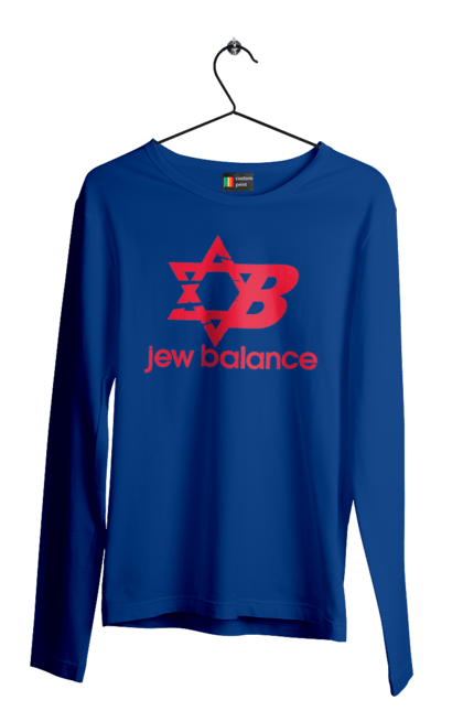 Чоловічий лонгслів з принтом "Jew Balance Red". New balance, гумор, еврейські, жарти, жартівливі, літні, прикольні, червоний. 2070702