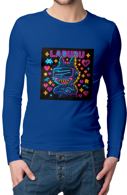Чоловічий лонгслів з принтом "Лабубу". Vrочки, геймеркультура, геймпад, іконкиаркади, кіберарт, лабубу, неонгеймінг, піксельарт, ретроаркада, світиться. 2070702