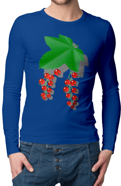 Men`s longsleeve with prints Red Currants. Berries, berry, currant, delicacy, food, harvest, leaves, mature, red, red currant, ripe, summer, tasty. 2070702