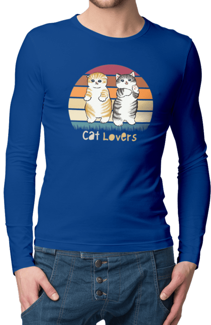 Мужской лонгслив с принтом Любители кошек. Animal, animal lover, cat, cat lover, cat lover gift, cat lovers, cats, cute, kitten, кот. 2070702