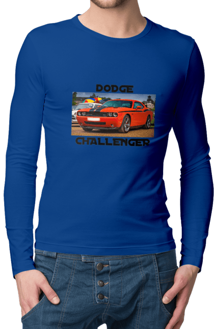 Мужской лонгслив с принтом Додж челленджер. Auto, car, classic car, cult car, dodge challenger, oil car, powerful car. 2070702