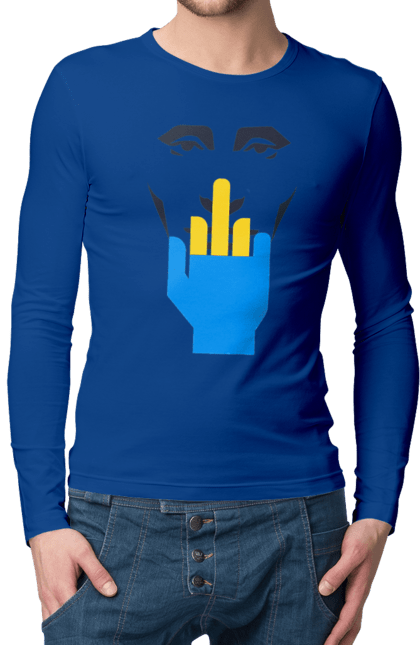 Men`s longsleeve with prints Putin Huilo. All, dead muscovite, go fuck yourself, good evening, middle finger, muscovites, orcs, putin shit, putin`s head, russian military. 2070702