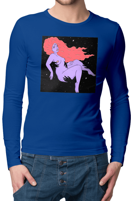 Чоловічий лонгслів з принтом "Фіолетова Дівчина В Чорній Дирі". Дівчина, лапають. 2070702