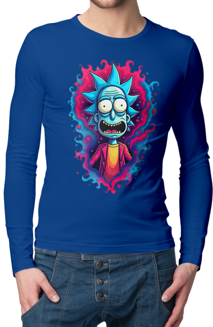 Men's longsleeve with prints Rick and Morty. Adventures, black humor, cartoon, rick, rick and morty, sci-fi, tragicomedy. 2070702