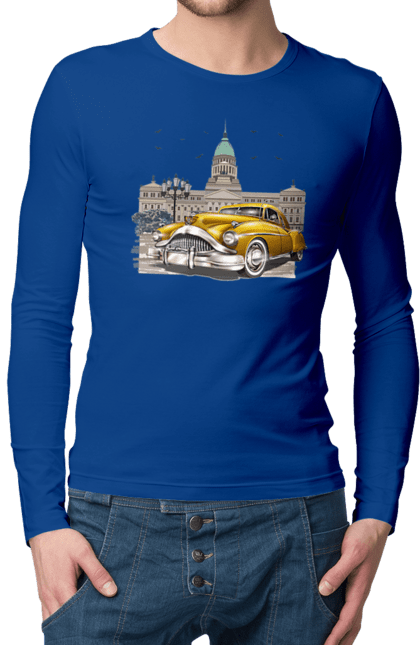 Чоловічий лонгслів з принтом "Автомобіль та архітектура модерн". Автомобіль, архітектура, модерн. 2070702