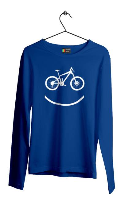 Чоловічий лонгслів з принтом "Велосмайл". Велосипед, велоспорт, колесо, крос, любителям велосипеда, педалі, смайл, смайлик, траса. 2070702