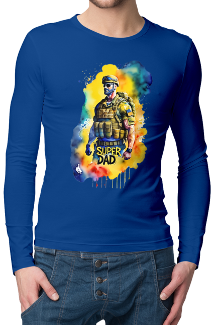 Чоловічий лонгслів з принтом "Супер тато ЗСУ". День батька, день тата, зсу, люблю тата, супер, супер тато, супер тато зсу, тато, тато зсу, україна. 2070702
