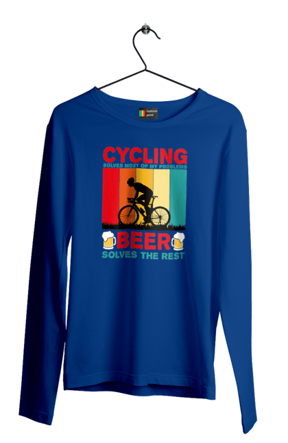 Чоловічий лонгслів з принтом "Cycling Beer". Алкоголь, брутальні, велосипед, веселі, для спортсменів, літні, пиво, спорт, чоловічі. 2070702