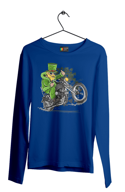 Чоловічий лонгслів з принтом "Патрік На Мотоциклі". Мотоцикл, патрик, свято. 2070702