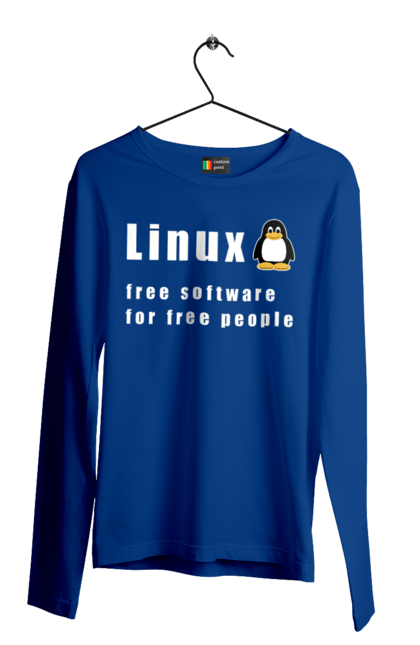 Чоловічий лонгслів з принтом "Linux Вільний Для Вільних". Linux, адміністратор, айті, айтішник, безкоштовна, безкоштовно, білий, вільна, доступність, незалежність, операційна система, ос, пінгвін, програміст, програмне забезпечення, свобода, сервер, сисадмін, система, системний адміністратор, софт, текст. 2070702