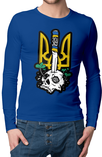 Men`s longsleeve with prints Arms of the Armed Forces of Ukraine. Coat of arms, flag, kill the russian, kill ze rush, patriotic, scull, vsu. 2070702