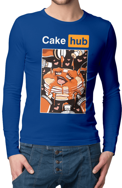 Мужской лонгслив с принтом Торт Хаб. Брутальная, кейк хаб, крутая, порн хаб, порно хаб, прикол, юмор. 2070702