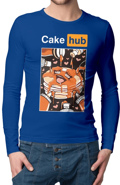 Мужской лонгслив с принтом Торт Хаб. Брутальная, кейк хаб, крутая, порн хаб, порно хаб, прикол, юмор. 2070702