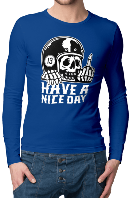 Men`s longsleeve with prints Have a nice day. Fak, have a, nice day, scull, thirteen, with a skull. 2070702